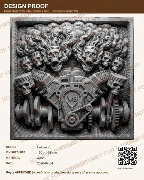 A watermarked client proof card with approval QR code
