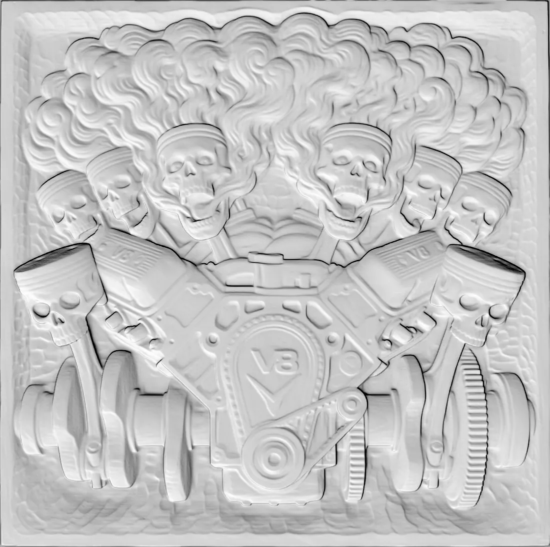 An STL 3D model converted into a hand-carved-looking laser relief engrave